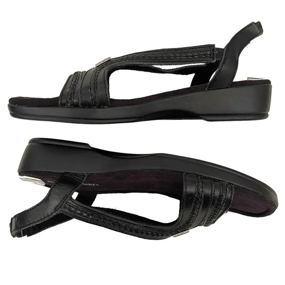 Minnetonka Open Toe Leather Sandal Size 8 Black Comfort 799972 - Picture 5 of 8